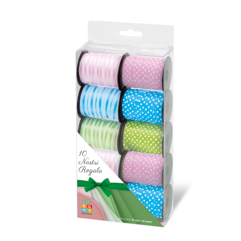 Art & Craft si Artizanat - Panglica - cu dungi si buline, 10 mm x 10 metri (10 buc/cutie), copii varsta 6 ani+,8 ani+