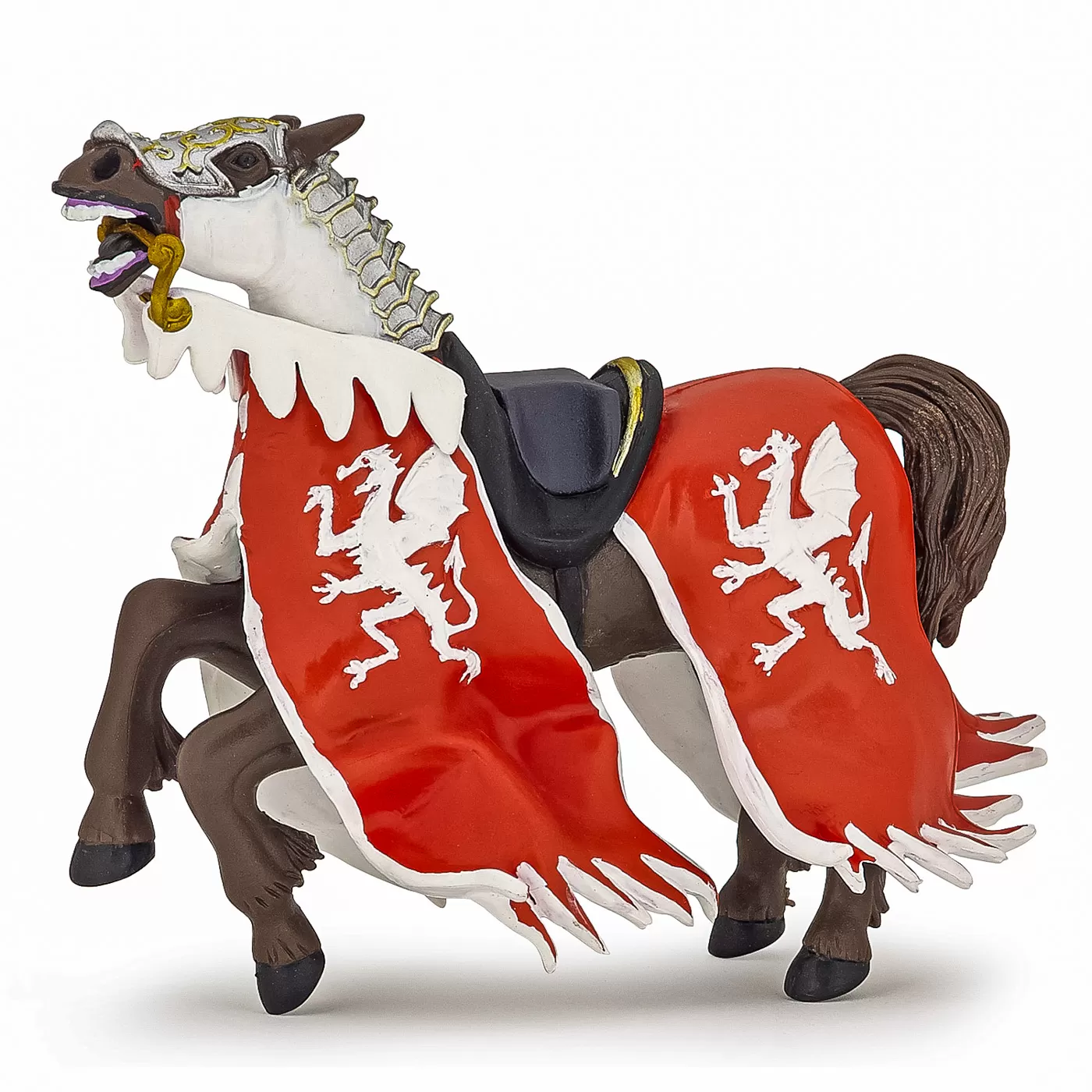 Jucării și Jocuri pentru copii - Papo figurina calul regelui cu blazon dragon rosu, varsta de la 3 ani la +15 ani