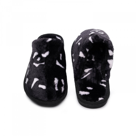 Papuci pufosi Animal Print Negri [0]