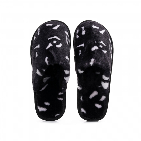 Papuci pufosi Animal Print Negri [4]