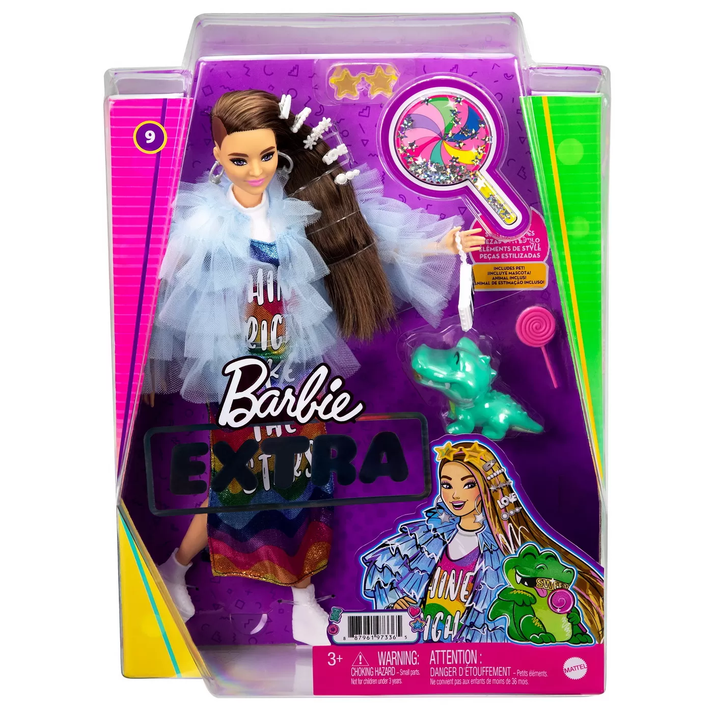 Jucării și Jocuri pentru copii - Papusa barbie extra style rochie curcubeu, varsta de la 3 ani la 12 ani
