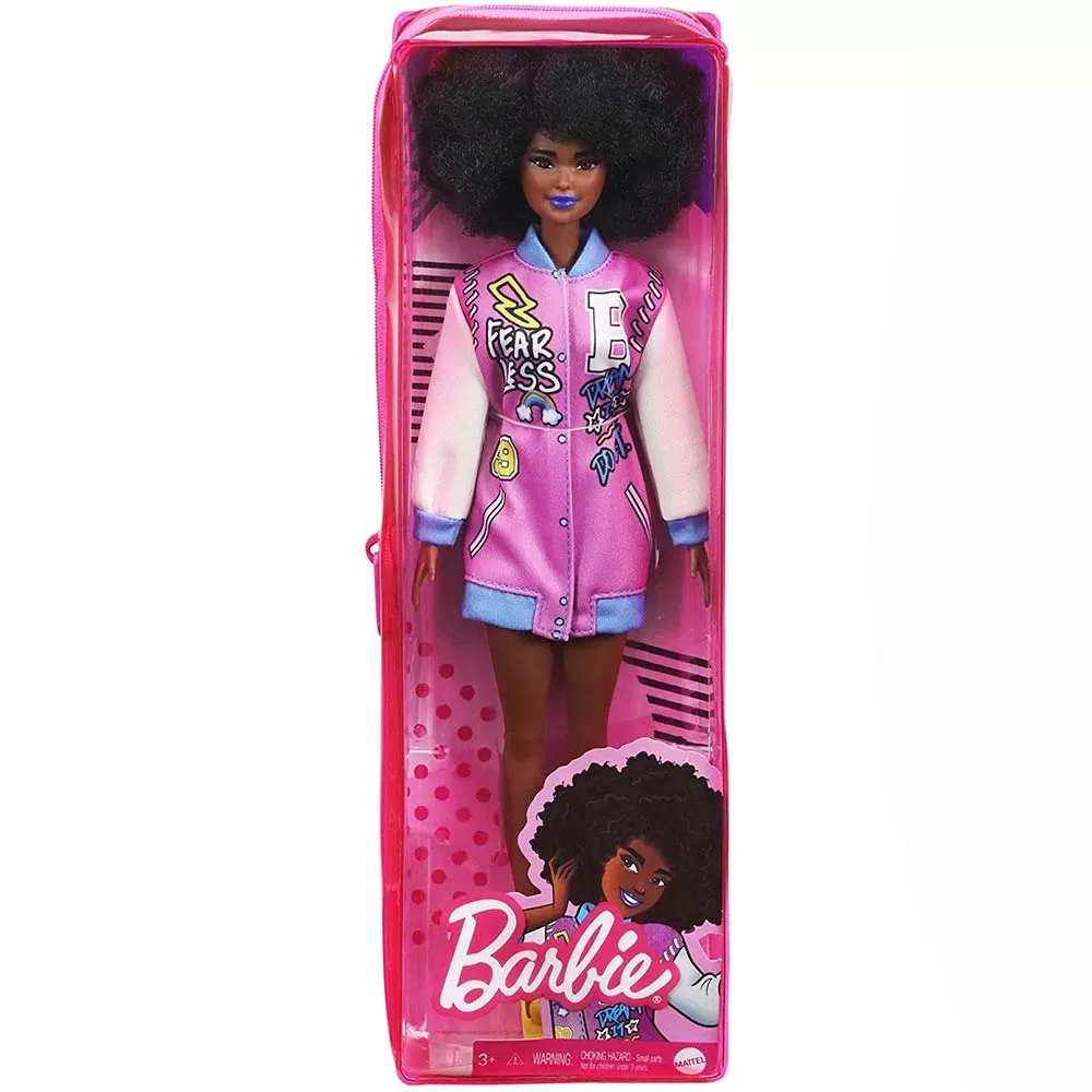 Jucării și Jocuri pentru copii - Papusa barbie fashionista cu parul afro si jacheta lila, copii varsta 3 ani pana la 12 ani