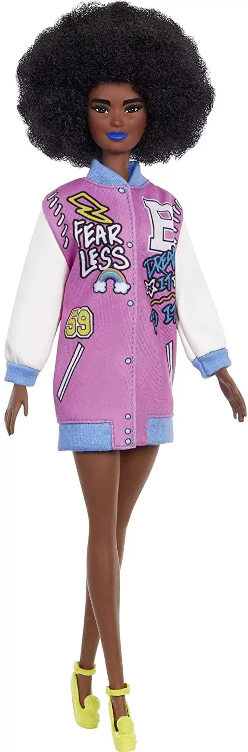 Papusa barbie fashionista cu parul afro si jacheta lila, copii varsta 3 ani pana la 12 ani [1]