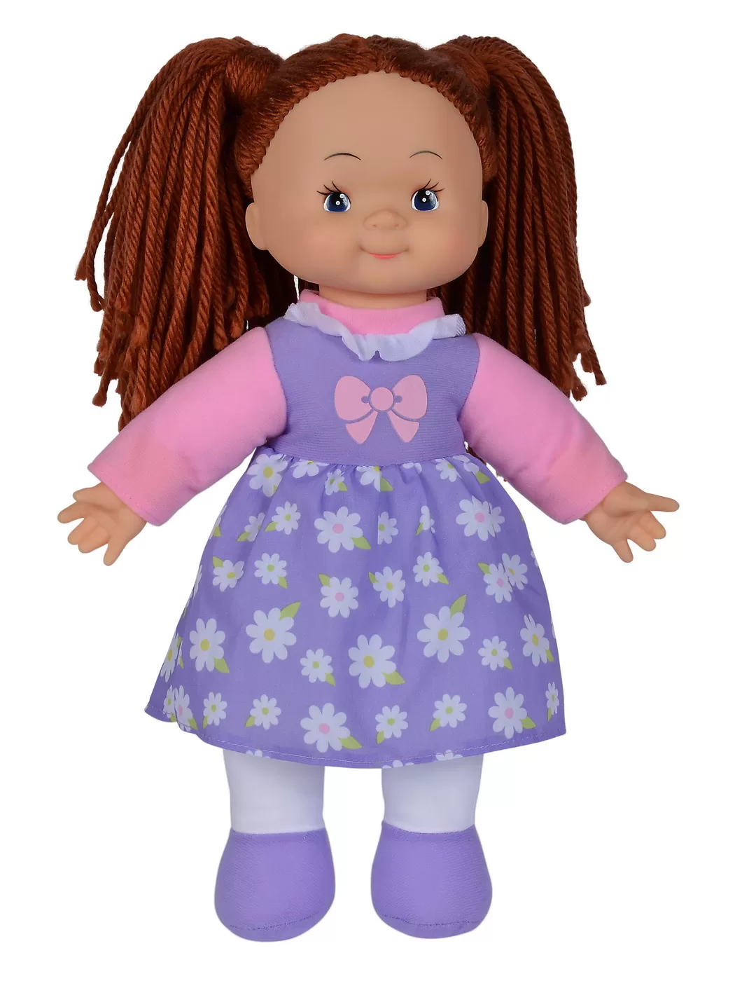 Jucării și Jocuri pentru copii - Papusa flower dolly din material textil 38cm cu parul maroniu, varsta de la 1 an la 12 ani