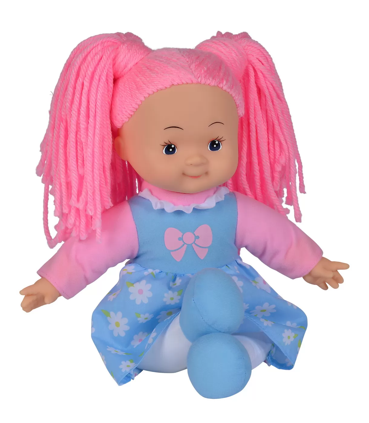 Jucării și Jocuri pentru copii - Papusa flower dolly din material textil 38cm cu parul roz, varsta de la 1 an la 12 ani