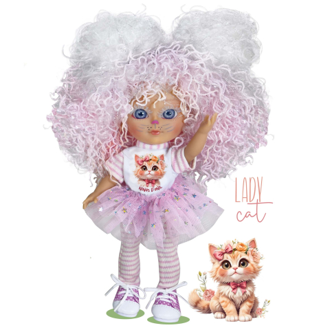 Jucării și Jocuri pentru copii - Papusa Nines D'Onil, Dainty Lady Cat, din vinil, cu tematica pisicuta adorabila, 28 cm
