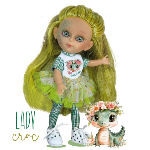 Jucării și Jocuri pentru copii - Papusa Nines D'Onil, Dainty Lady Crac, din vinil, cu tematica de crocodil adorabil 28 cm