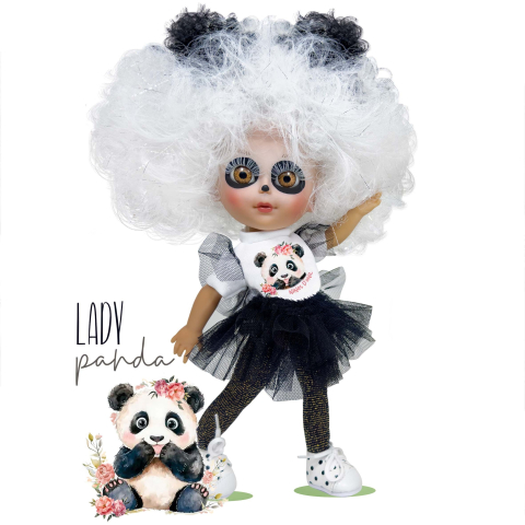 Jucării și Jocuri pentru copii - Papusa Nines D'Onil, Dainty Lady Panda, din vinil, cu tematica urs panda adorabil, 28 cm