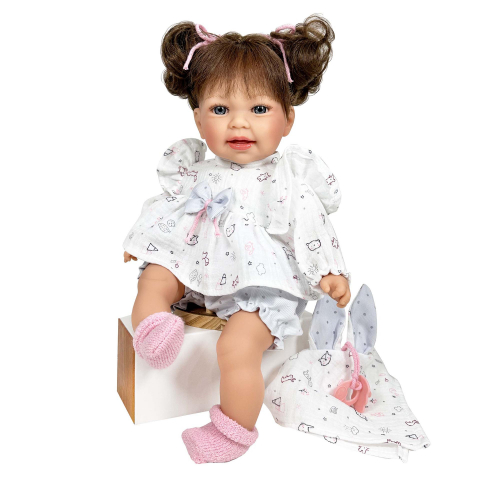 Jocuri de rol - Papusa Nines D'Onil, Little Susi Dou Dou, cu sunete, cu parul saten, cu jucarie, cu miros de vanilie, 40 cm, copii varsta 3 ani+,6 ani+,8 ani+
