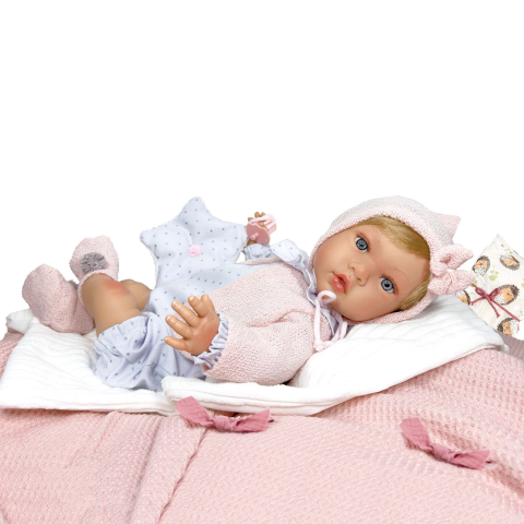 Jucării și Jocuri pentru copii - Papusa Nines D'Onil, Susette, nou-nascut, cu parul blond, cu miros de vanilie, 1700 gr, 48 cm, copii varsta 3 ani+,6 ani+,8 ani+