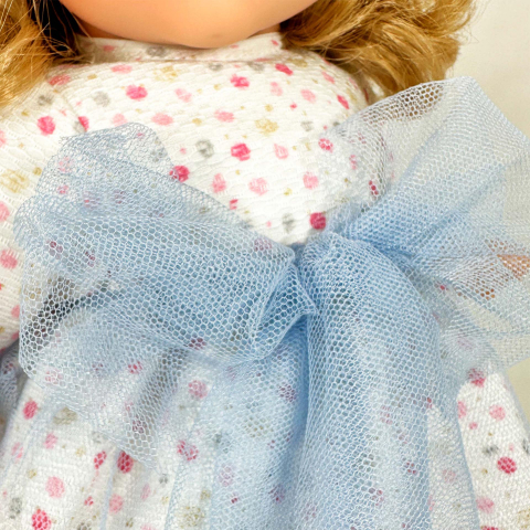 Papusa Nines D'Onil, Susette Tul, cu parul blond, cu sunete, cu funda albastra, cu miros de vanilie, 45 cm, copii varsta 3 ani+,6 ani+,8 ani+ [2]