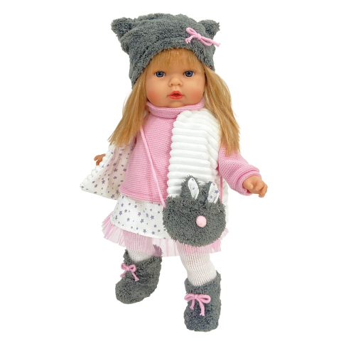 Jucării și Jocuri pentru copii - Papusa Nines D'Onil, Tita, cu parul blond, cu haine de iarna, cu miros de vanilie, 45 cm, copii varsta 3 ani+,6 ani+,8 ani+