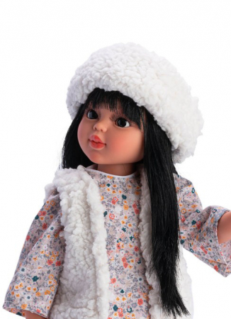 Papusa Sabrina Bruneta cu Vesta si Caciulita Alba, 40cm [1]