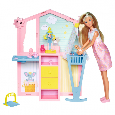 Jucării și Jocuri pentru copii - Papusa Simba Steffi Love Newborn Baby Room 29 cm cu figurina si accesorii