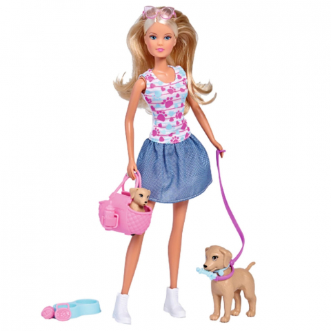 Jucării și Jocuri pentru copii - Papusa Simba Steffi Love Puppy Walk 29 cm cu 2 figurine si accesorii