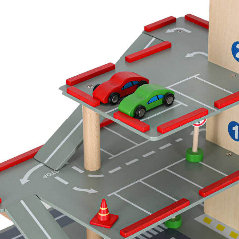 Parcare Supraetajata Lemn 3 Etaje cu Lift, Masinute si Elicopter | Garaj Lemn Copii [8]