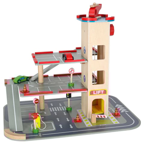 Parcare Supraetajata Lemn 3 Etaje cu Lift, Masinute si Elicopter | Garaj Lemn Copii [10]