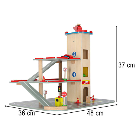 Parcare Supraetajata Lemn 3 Etaje cu Lift, Masinute si Elicopter | Garaj Lemn Copii [9]