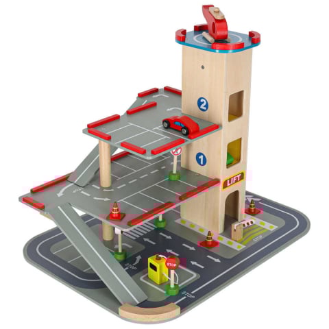 Parcare Supraetajata Lemn 3 Etaje cu Lift, Masinute si Elicopter | Garaj Lemn Copii [3]