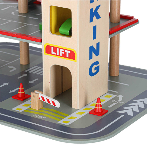 Parcare Supraetajata Lemn 3 Etaje cu Lift, Masinute si Elicopter | Garaj Lemn Copii [7]