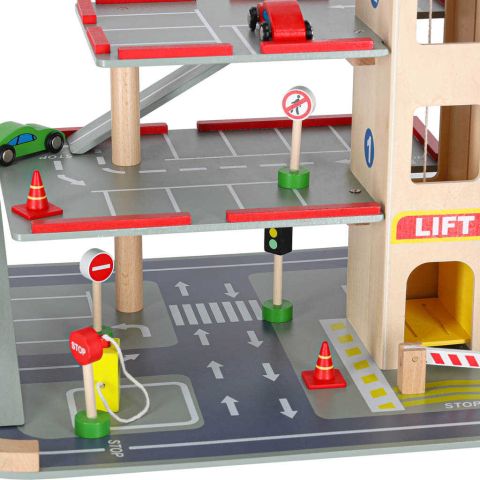 Parcare Supraetajata Lemn 3 Etaje cu Lift, Masinute si Elicopter | Garaj Lemn Copii [12]