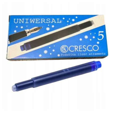 Rechizite Școlare - Patroane cerneala lungi (rezerve) Cresco 080062, cerneala albastra, set 5 buc, Universal, 2 capete diferite