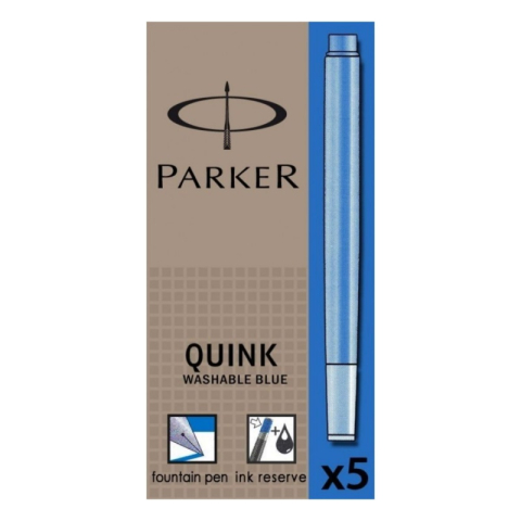 Rechizite Școlare - Patroane cerneala lungi (rezerve) Parker Quink 1950383, cerneala albastra, set 5 buc