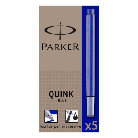 Rechizite Școlare - Patroane cerneala lungi (rezerve) Parker Quink 1950384, cerneala albastra, set 5 buc