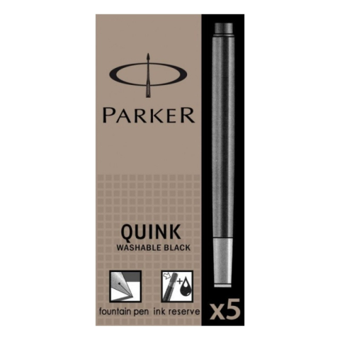 Rechizite Școlare - Patroane cerneala lungi (rezerve) Parker Quink, cerneala neagra, set 5 buc