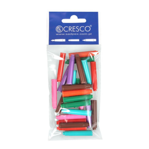 Rechizite Școlare - Patroane cerneala scurte (rezerve) Cresco 80016, cerneala diverse culori, set 25 buc