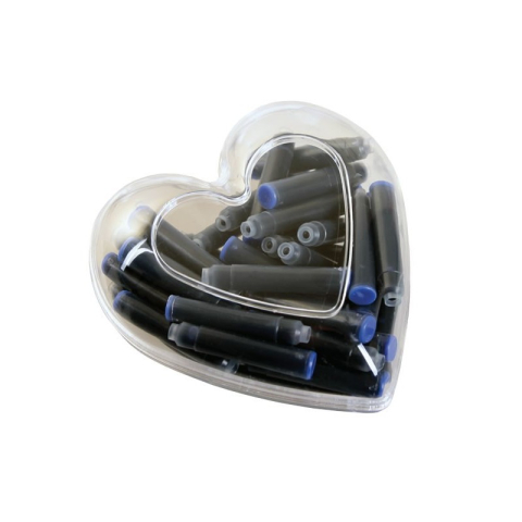 Patroane cerneala scurte (rezerve) Cresco 80047, cerneala albastra, cutie plastic inima cu 50 buc [1]