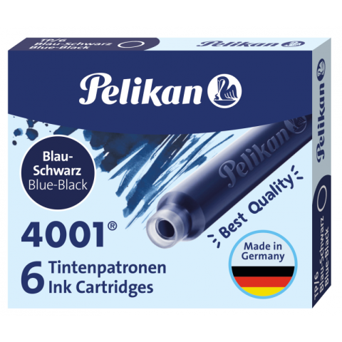 Rechizite Școlare - Patroane cerneala scurte (rezerve) Pelikan 4001 301184, cerneala albastru inchis, set 6 buc