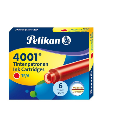 Rezerve Pixuri, Mine si Patroane de Cerneala - Patroane cerneala scurte (rezerve) Pelikan 4001 301192, cerneala rosie, set 6 buc