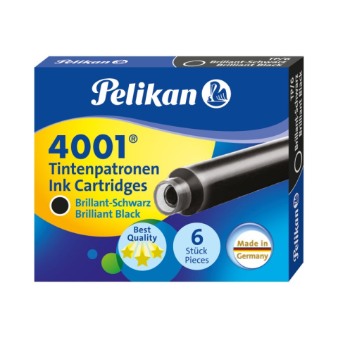 Rechizite Școlare - Patroane cerneala scurte (rezerve) Pelikan 4001 301218, cerneala neagra, set 6 buc