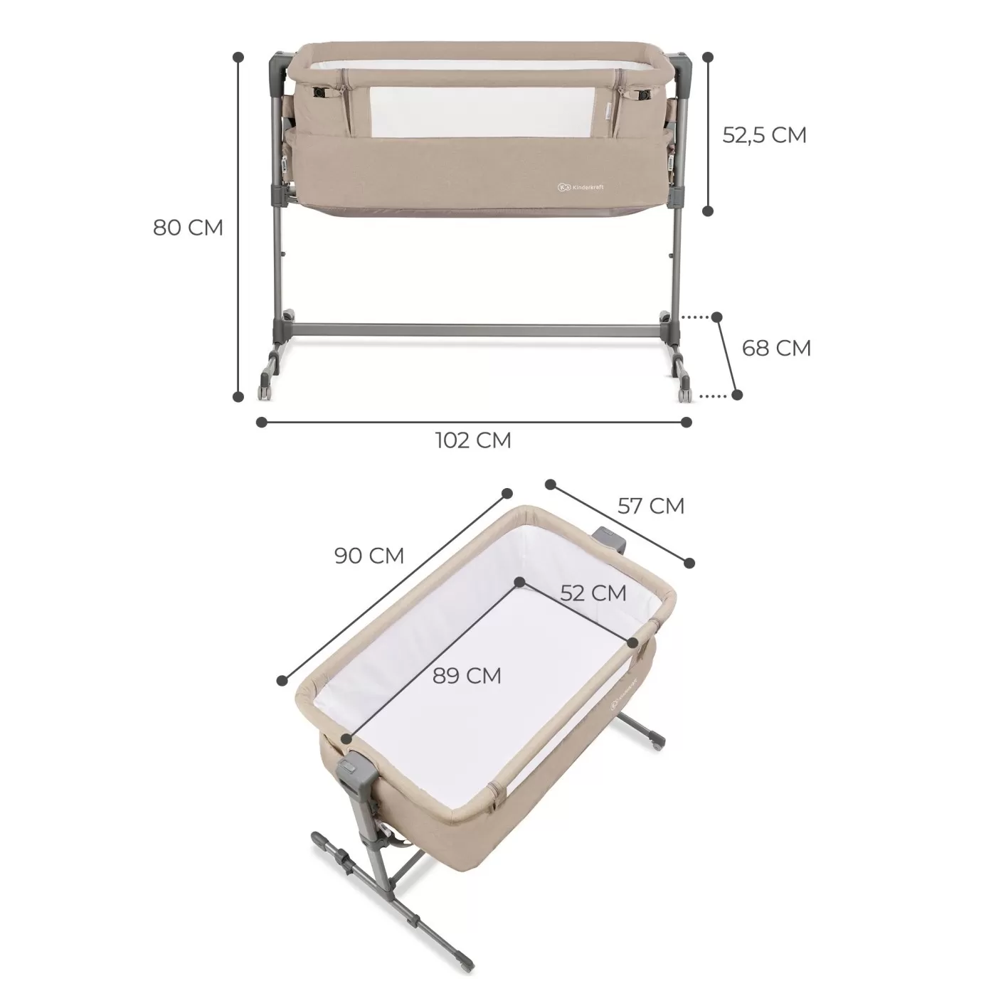 Patut co-sleeper kinderkraft neste-up, beige melange, varsta de la 0 luni la 9 luni [4]