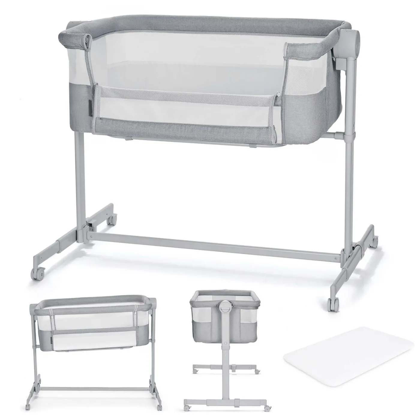 Camera copilului - Patut co-sleeper kinderkraft neste up, full light grey, copii varsta 0 luni pana la 9 luni