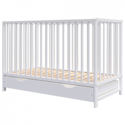 Patut copii din lemn Hubners Dominic 120x60 cm alb cu sertar [1]