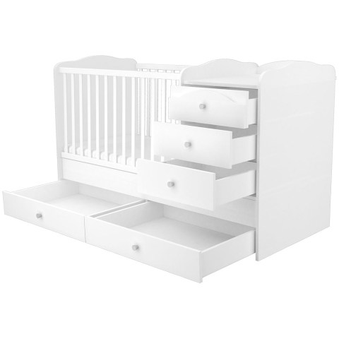 Patut copii transformabil din lemn cu 5 sertare Hubners Matei Maxi Kombi 120x70 cm alb [1]