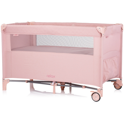 Patut pliabil Chipolino Relax pink marshmallow linen cu laterala culisanta [2]