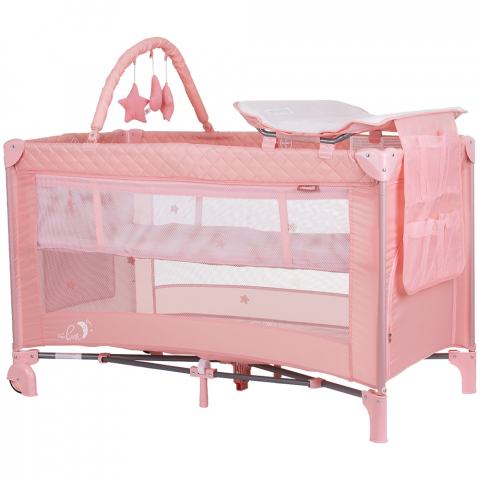 Camera copilului - Patut pliabil cu saltea de infasat Chipolino Luna flamingo