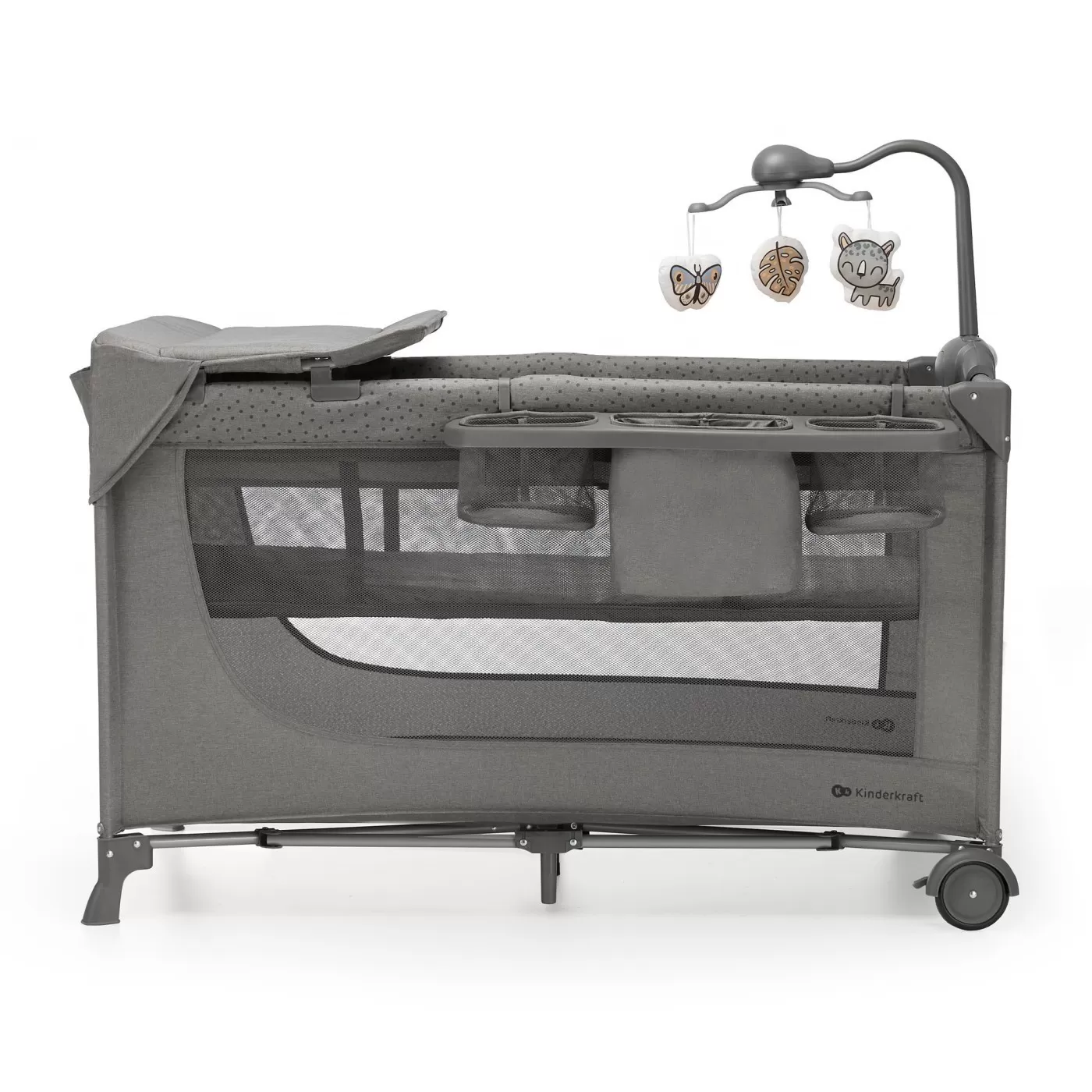 Camera copilului - Patut travel kinderkraft joy2, cu accesorii, dark grey, varsta de la 0 luni la 3 ani