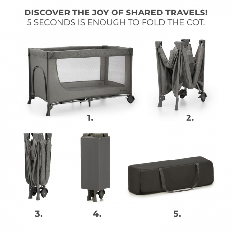 Patut travel kinderkraft joy2, fara accesorii, dark grey, varsta de la 0 luni la 3 ani [2]