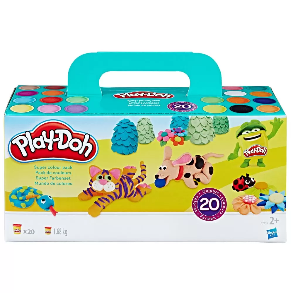 Cadouri Jucării Copii Grădiniță - Super pachetul cu 20 de cutii plastilina Play-Doh, 2 ani+, varsta de la 3 ani la 12 ani