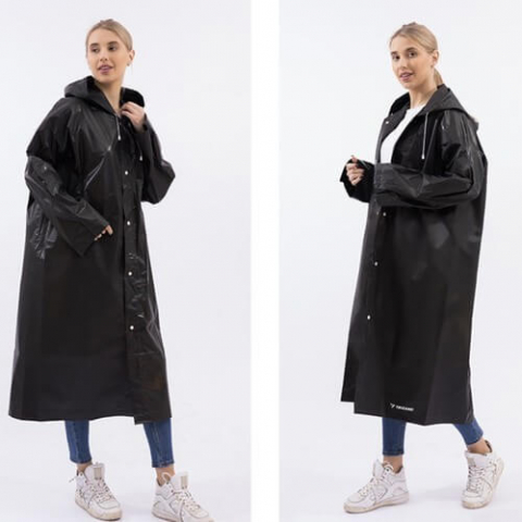 Pelerina de ploaie oversize cu gluga si capse, EVA, neagra, 145x70 cm [3]