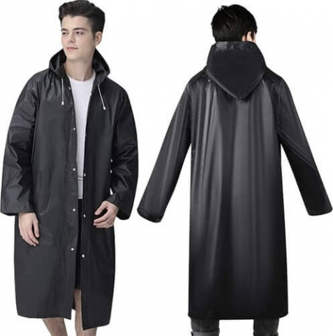 Pelerina de ploaie oversize cu gluga si capse, EVA, neagra, 145x70 cm [2]