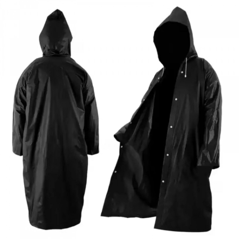Drumeție, Explorare și Camping - Pelerina de ploaie oversize cu gluga si capse, EVA, neagra, 145x70 cm