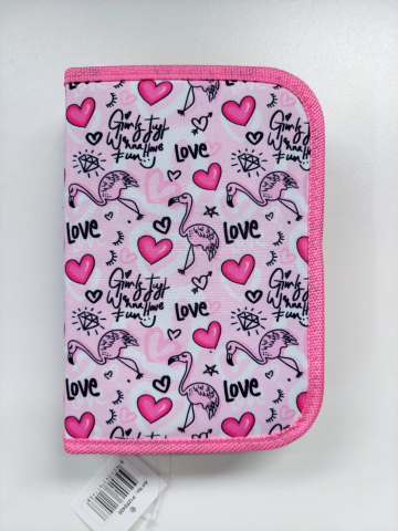 Rechizite Școlare - Penar 1 fermoar 2 extensii echipat  Love Flamingo
