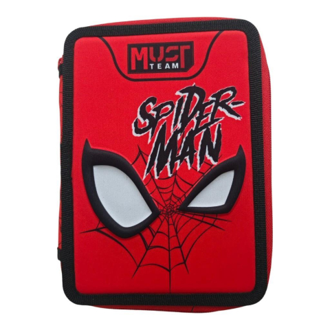 Rechizite Școlare - Penar echipat 2 fermoare 15x5x21cm Spiderman Red 