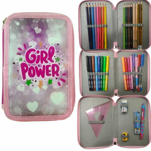 Rechizite Școlare - Penar echipat 3 fermoare girl power Milla