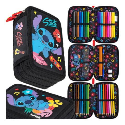 Penare fete, baieti, echipate si neechipate - Penar echipat St.Majewski Stitch, 3 fermoare, negru, 679889